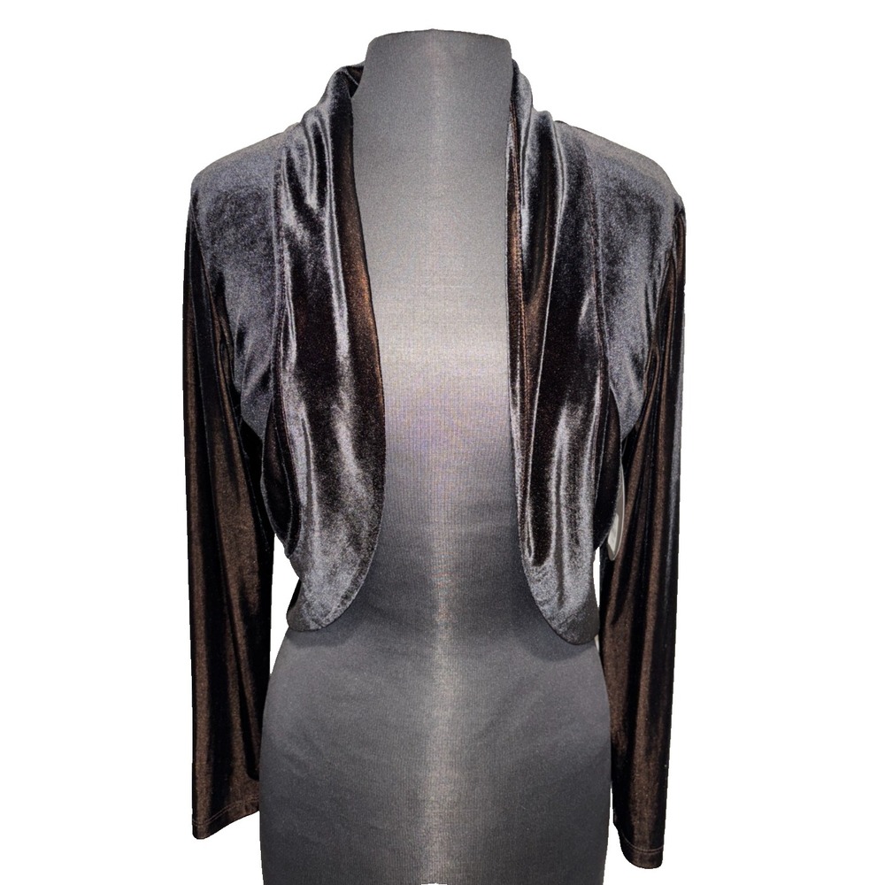 NEW‎ Libra Velour Bolero Shrug Brown Bronze Stretch Cropped Open Jacket Size XL
